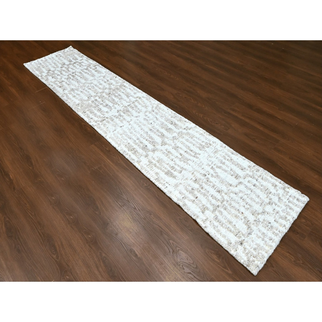 2'6" x 11'10" New Hand Knotted Ivory Wool Runner Oriental Rug - MOA10210343