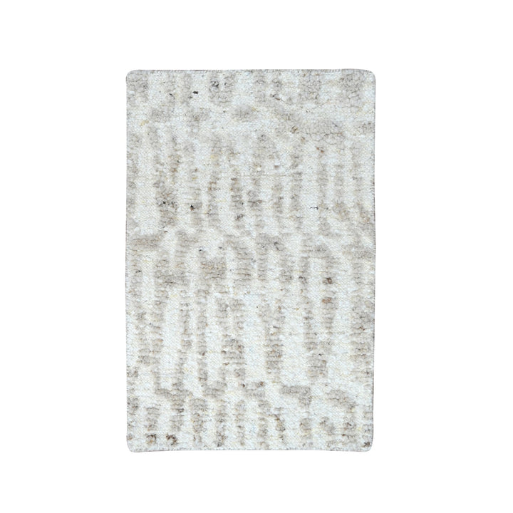 1'11" x 2'11" New Hand Knotted Ivory Wool Rectangle Oriental Rug - MOA10210344