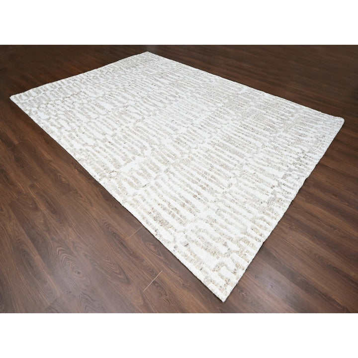 10'0" x 13'10" New Hand Knotted Ivory Wool Rectangle Oriental Rug - MOA10210349