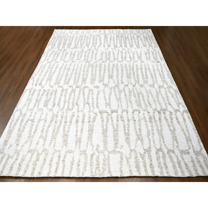 12'2" x 14'11" New Hand Knotted Ivory Wool Rectangle Oriental Rug - MOA10210351