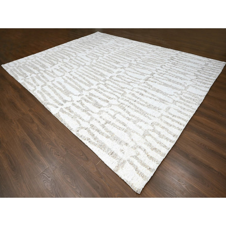 12'2" x 14'11" New Hand Knotted Ivory Wool Rectangle Oriental Rug - MOA10210351