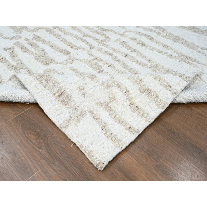 12'2" x 14'11" New Hand Knotted Ivory Wool Rectangle Oriental Rug - MOA10210351