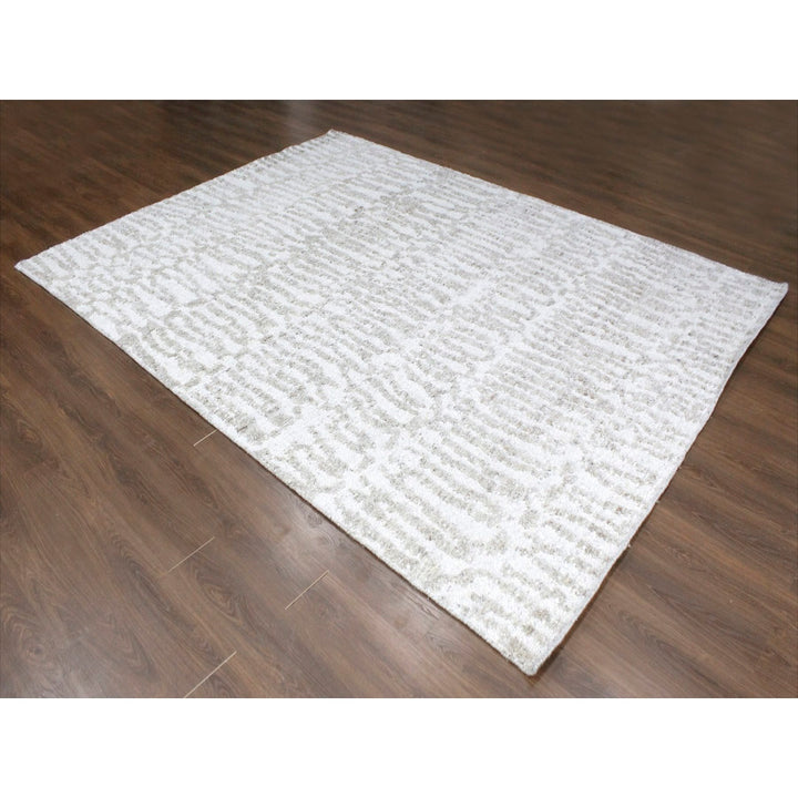 9'1" x 12'1" New Hand Knotted Ivory Wool Rectangle Oriental Rug - MOA10210352