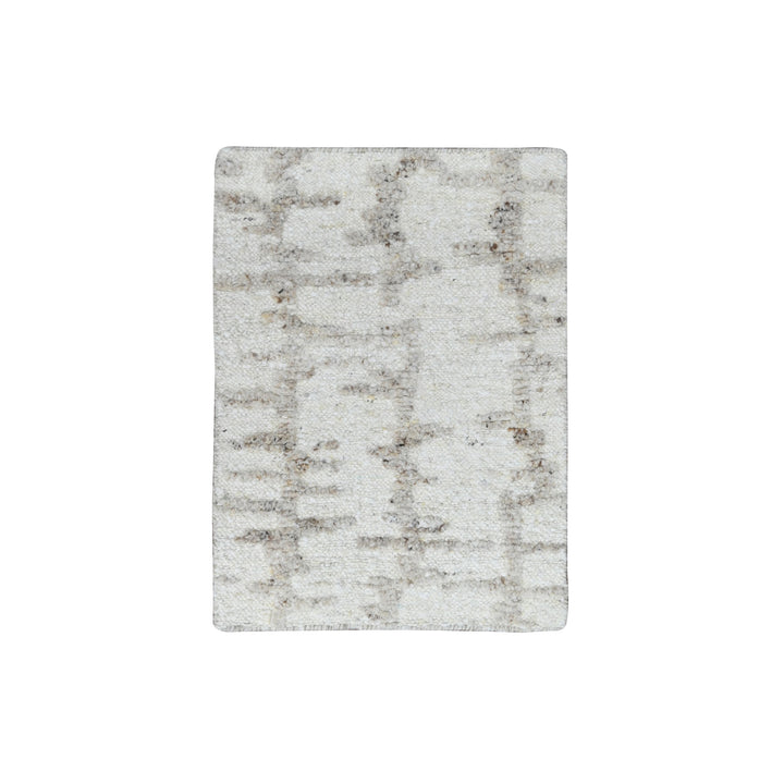 1'11" x 2'11" New Hand Knotted Ivory Wool Rectangle Oriental Rug - MOA10210353