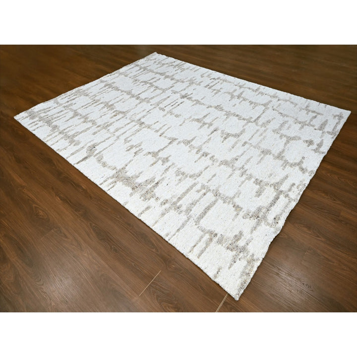 8'0" x 10'0" New Hand Knotted Ivory Wool Rectangle Oriental Rug - MOA10210359