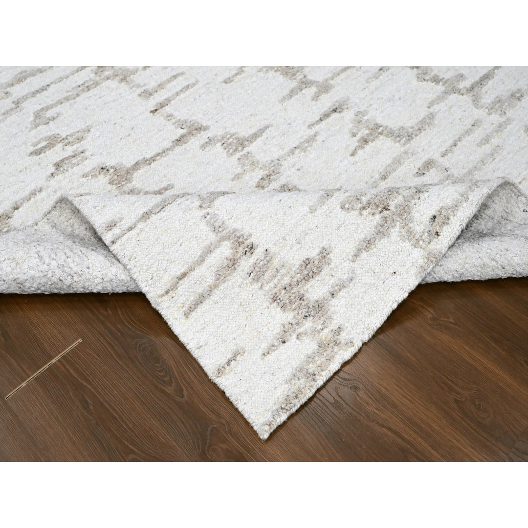 8'0" x 10'0" New Hand Knotted Ivory Wool Rectangle Oriental Rug - MOA10210359