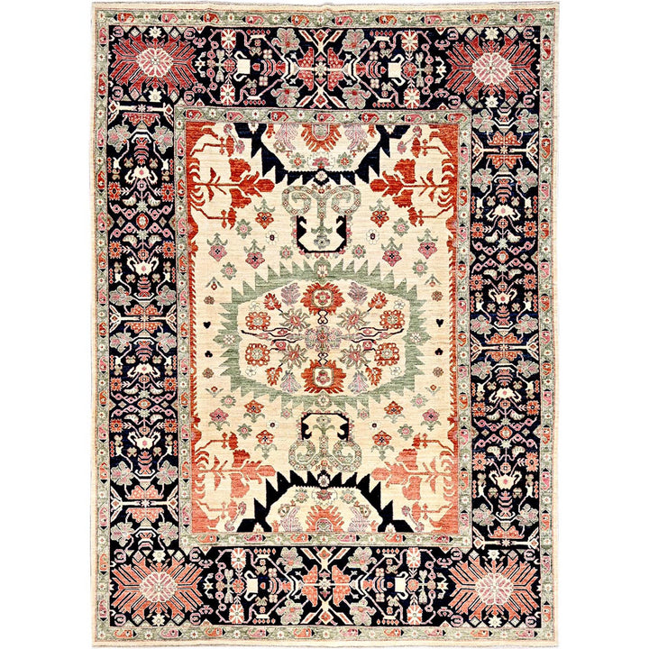 8'10" x 11'11" New Hand Knotted Ivory Wool Rectangle Oriental Rug - MOA1021035