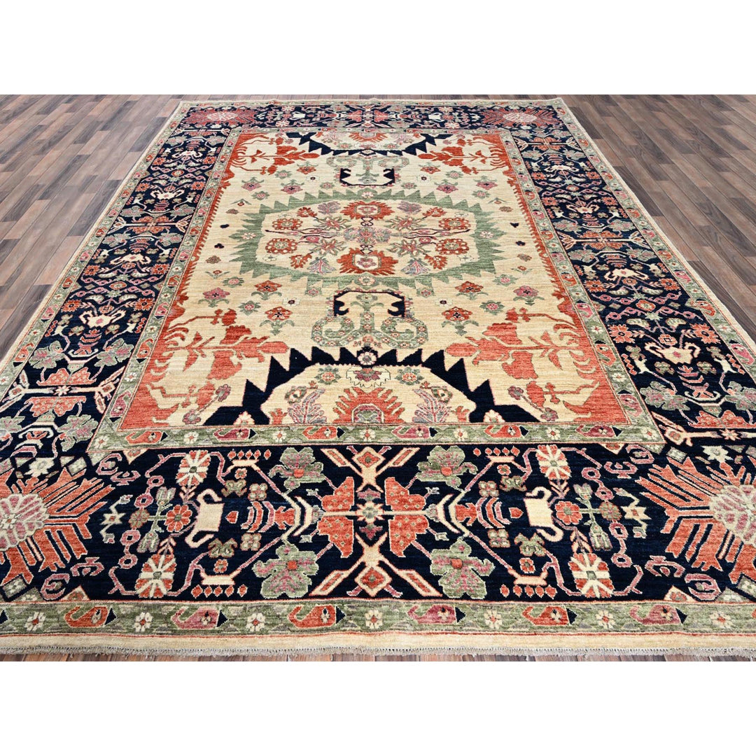 8'10" x 11'11" New Hand Knotted Ivory Wool Rectangle Oriental Rug - MOA1021035