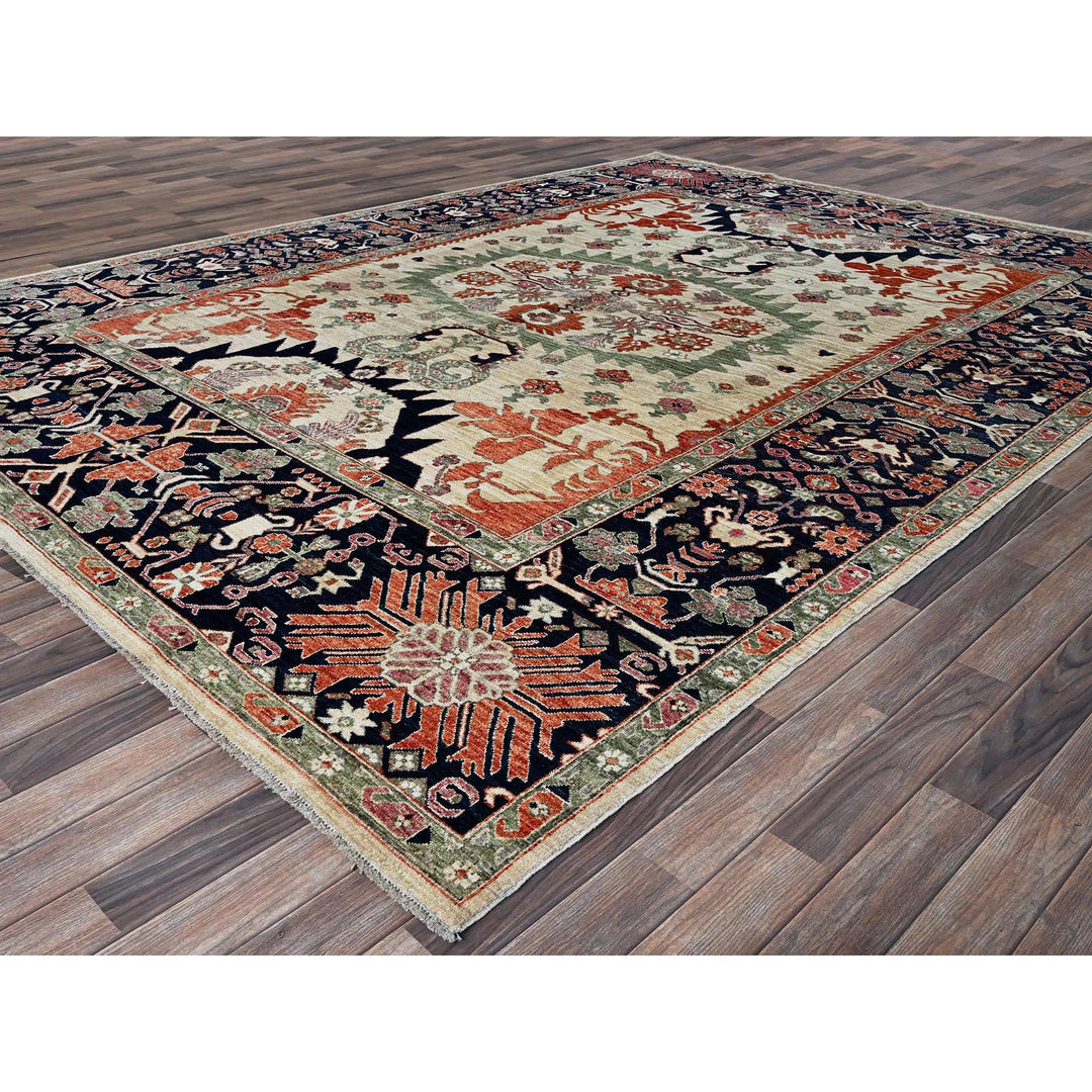 8'10" x 11'11" New Hand Knotted Ivory Wool Rectangle Oriental Rug - MOA1021035
