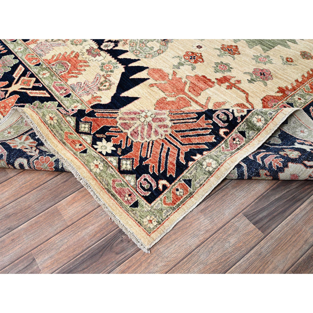 8'10" x 11'11" New Hand Knotted Ivory Wool Rectangle Oriental Rug - MOA1021035