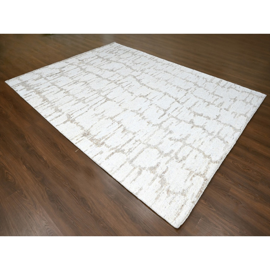 9'3" x 12'2" New Hand Knotted Ivory Wool Rectangle Oriental Rug - MOA10210361