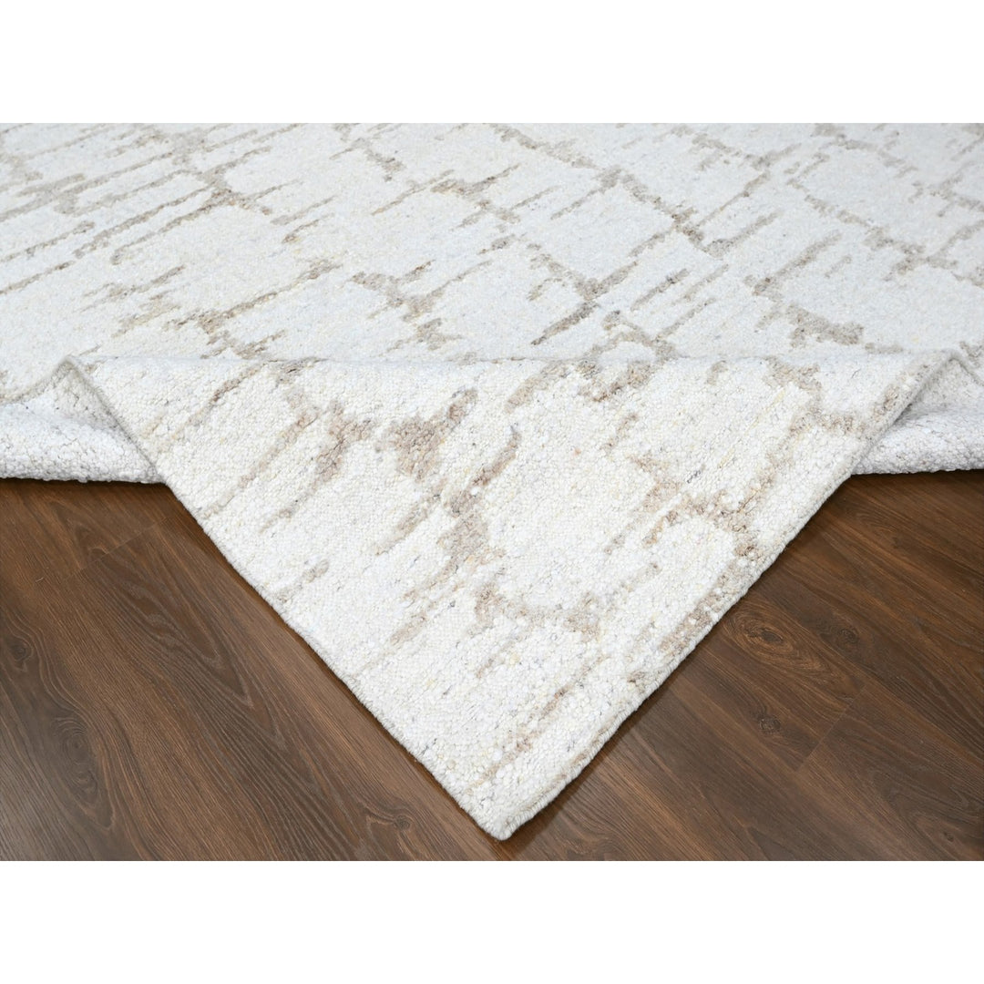 9'3" x 12'2" New Hand Knotted Ivory Wool Rectangle Oriental Rug - MOA10210361