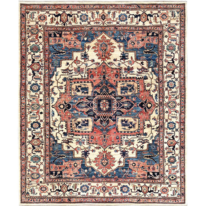 8'1" x 9'8" New Hand Knotted Ivory Wool Rectangle Oriental Rug - MOA1021037