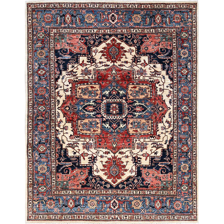 8'1" x 10'1" New Hand Knotted Ivory Wool Rectangle Oriental Rug - MOA1021039
