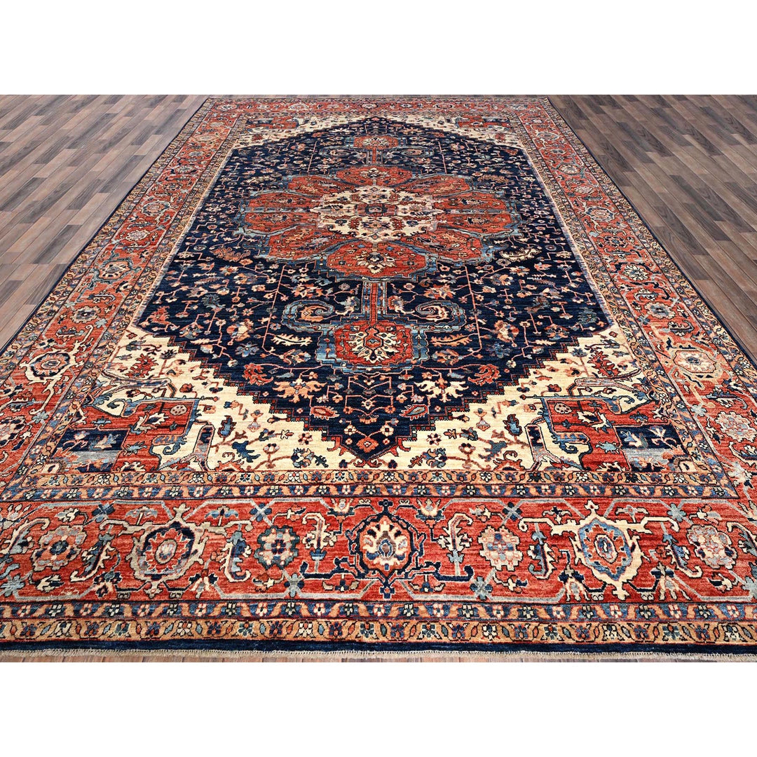 10'1" x 14'0" New Hand Knotted Blue Wool Rectangle Oriental Rug - MOA1021040