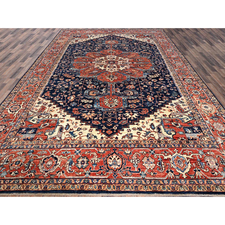 10'1" x 14'0" New Hand Knotted Blue Wool Rectangle Oriental Rug - MOA1021040