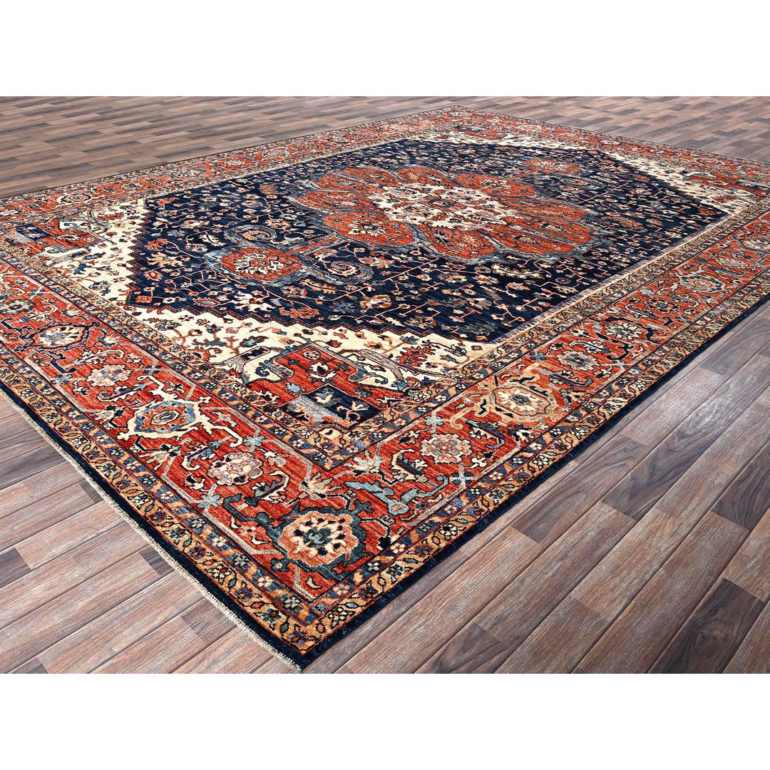 10'1" x 14'0" New Hand Knotted Blue Wool Rectangle Oriental Rug - MOA1021040