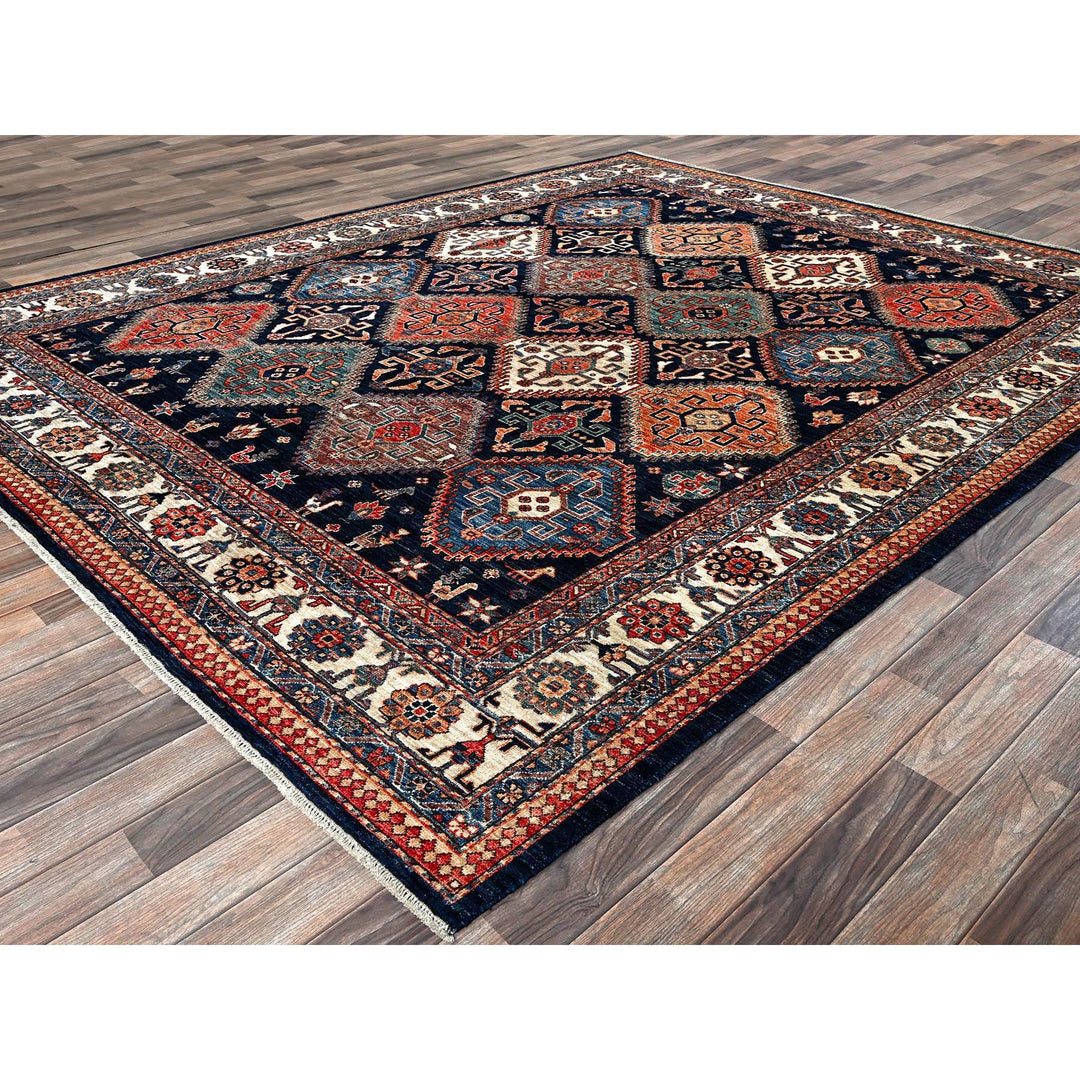 8'2" x 10'0" New Hand Knotted Blue Wool Rectangle Oriental Rug - MOA1021041