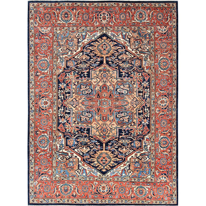 9'0" x 12'1" New Hand Knotted Blue Wool Rectangle Oriental Rug - MOA1021042