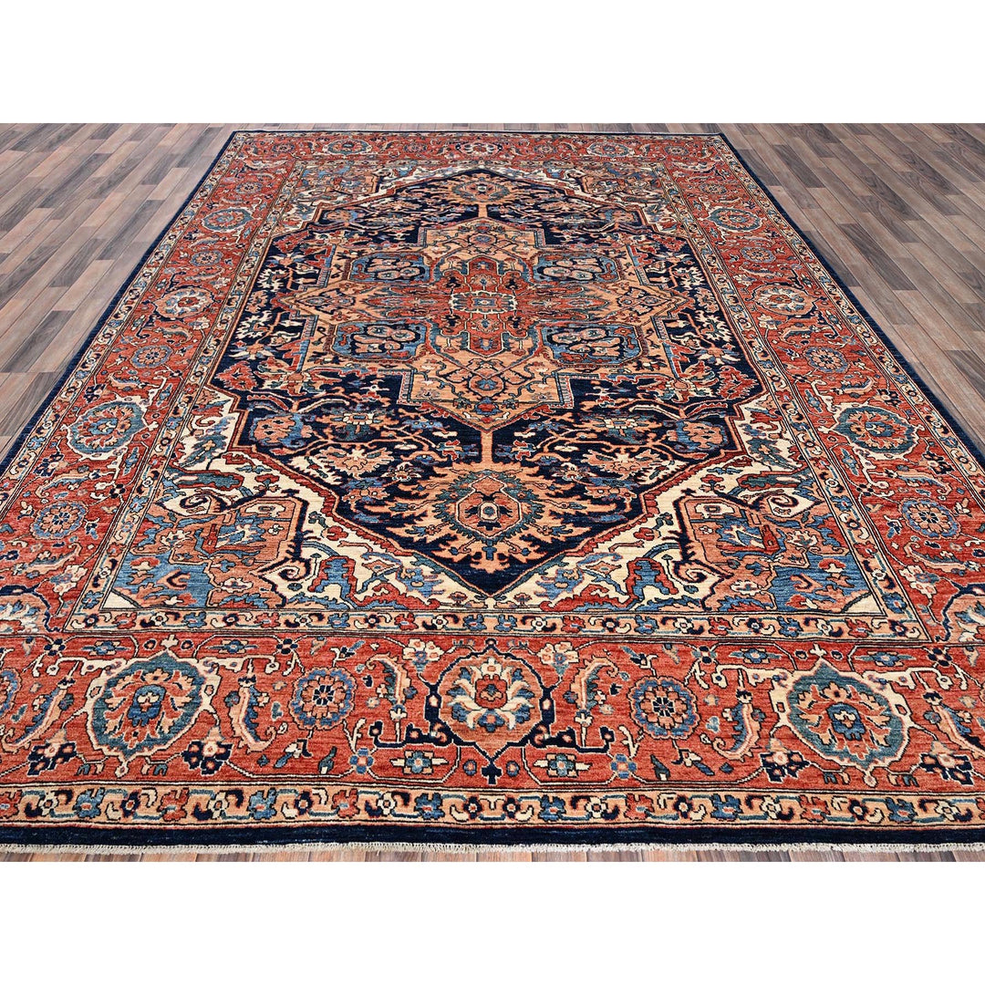 9'0" x 12'1" New Hand Knotted Blue Wool Rectangle Oriental Rug - MOA1021042