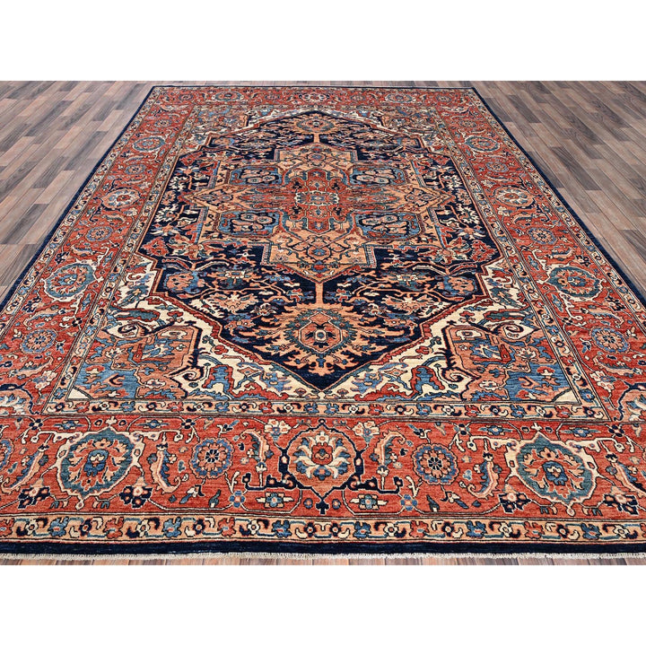 9'0" x 12'1" New Hand Knotted Blue Wool Rectangle Oriental Rug - MOA1021042