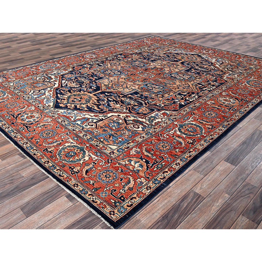 9'0" x 12'1" New Hand Knotted Blue Wool Rectangle Oriental Rug - MOA1021042