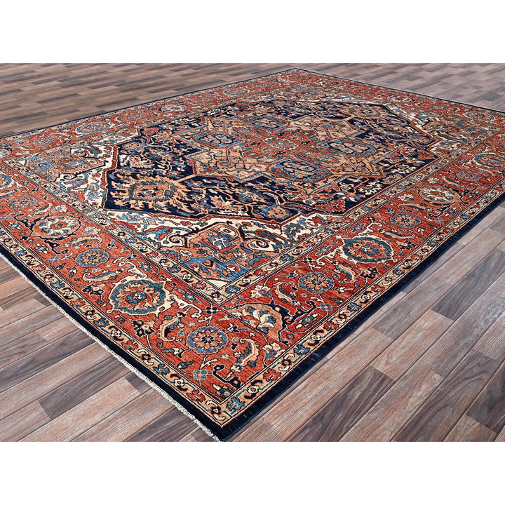 9'0" x 12'1" New Hand Knotted Blue Wool Rectangle Oriental Rug - MOA1021042