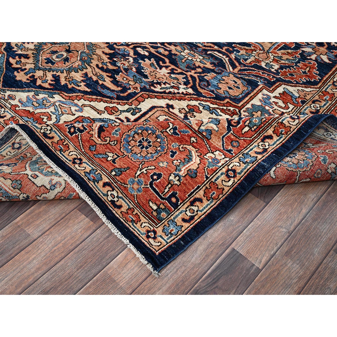 9'0" x 12'1" New Hand Knotted Blue Wool Rectangle Oriental Rug - MOA1021042
