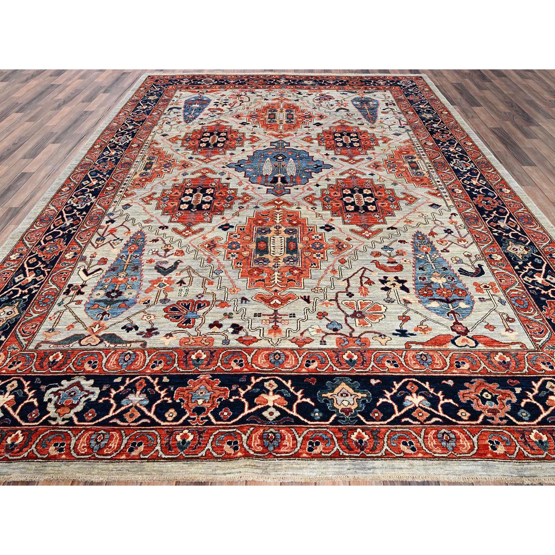 8'10" x 11'10" New Hand Knotted Grey Wool Rectangle Oriental Rug - MOA1021043