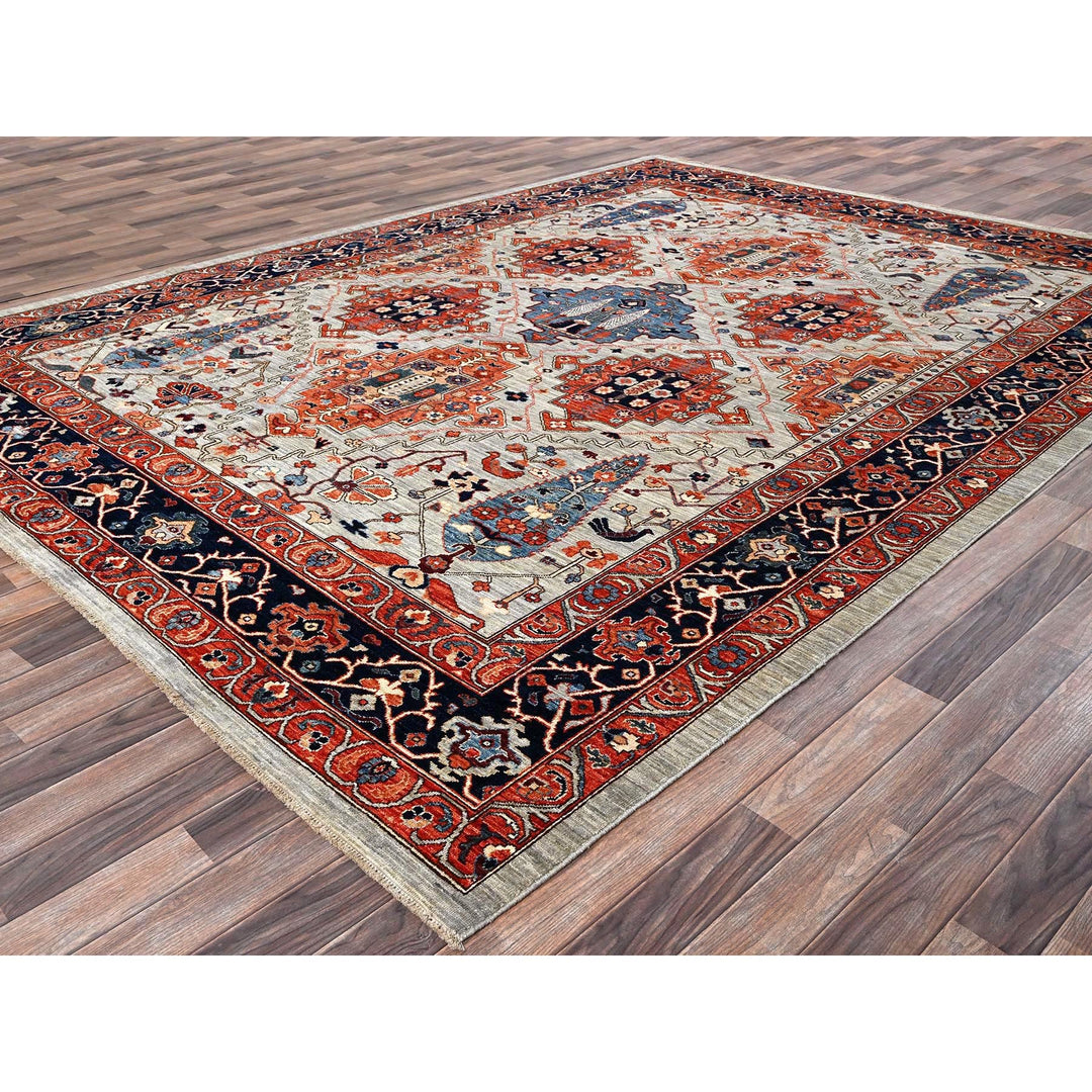 8'10" x 11'10" New Hand Knotted Grey Wool Rectangle Oriental Rug - MOA1021043