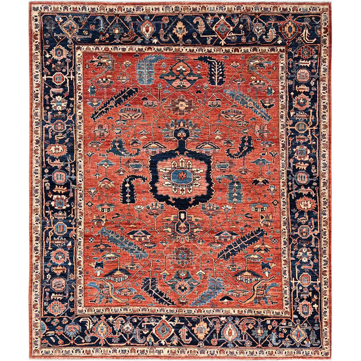 8'1" x 10'0" New Hand Knotted Red Wool Rectangle Oriental Rug - MOA1021044