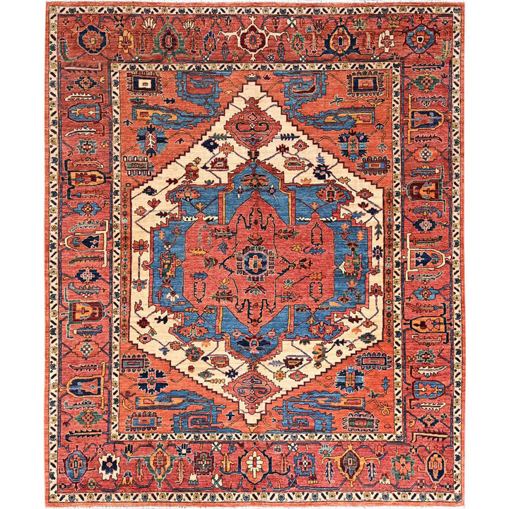 8'1" x 9'8" New Hand Knotted Orange Wool Rectangle Oriental Rug - MOA1021046