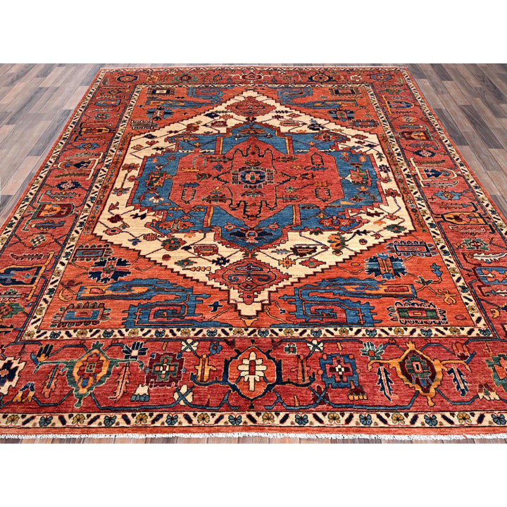 8'1" x 9'8" New Hand Knotted Orange Wool Rectangle Oriental Rug - MOA1021046