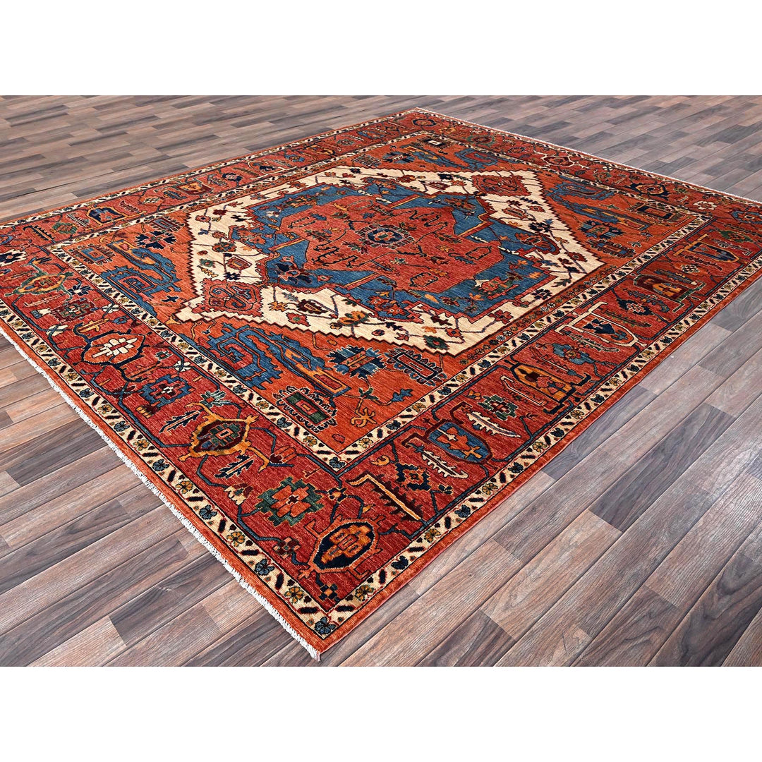 8'1" x 9'8" New Hand Knotted Orange Wool Rectangle Oriental Rug - MOA1021046
