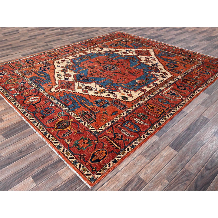 8'1" x 9'8" New Hand Knotted Orange Wool Rectangle Oriental Rug - MOA1021046
