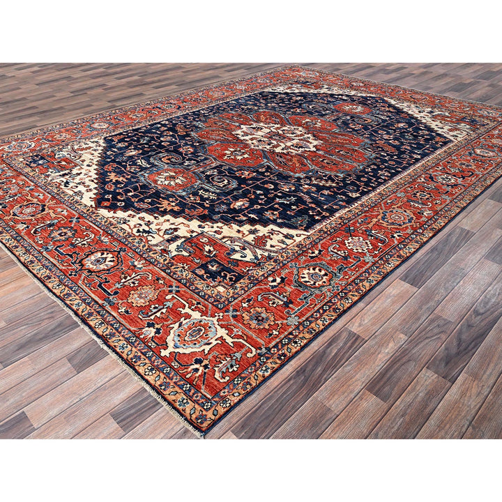 9'2" x 12'8" New Hand Knotted Blue Wool Rectangle Oriental Rug - MOA1021047