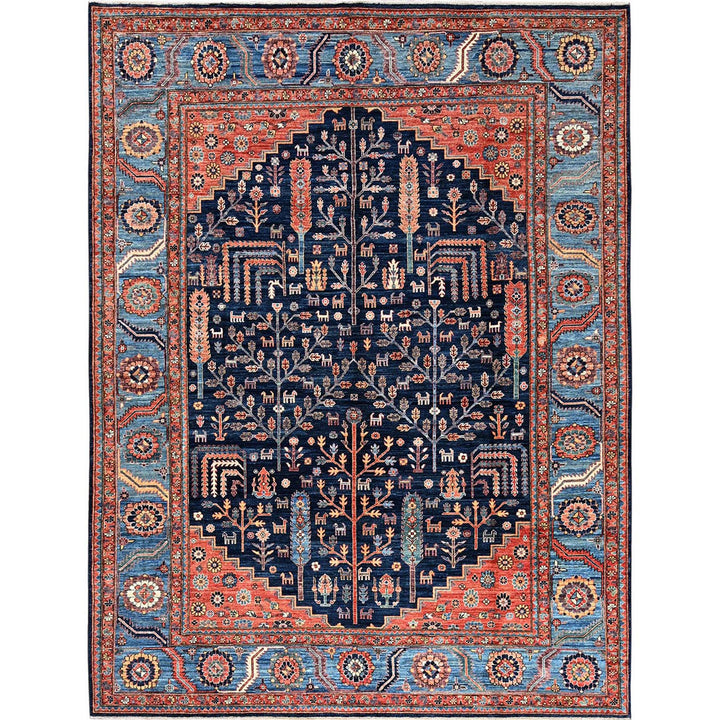 9'2" x 12'1" New Hand Knotted Blue Wool Rectangle Oriental Rug - MOA1021048