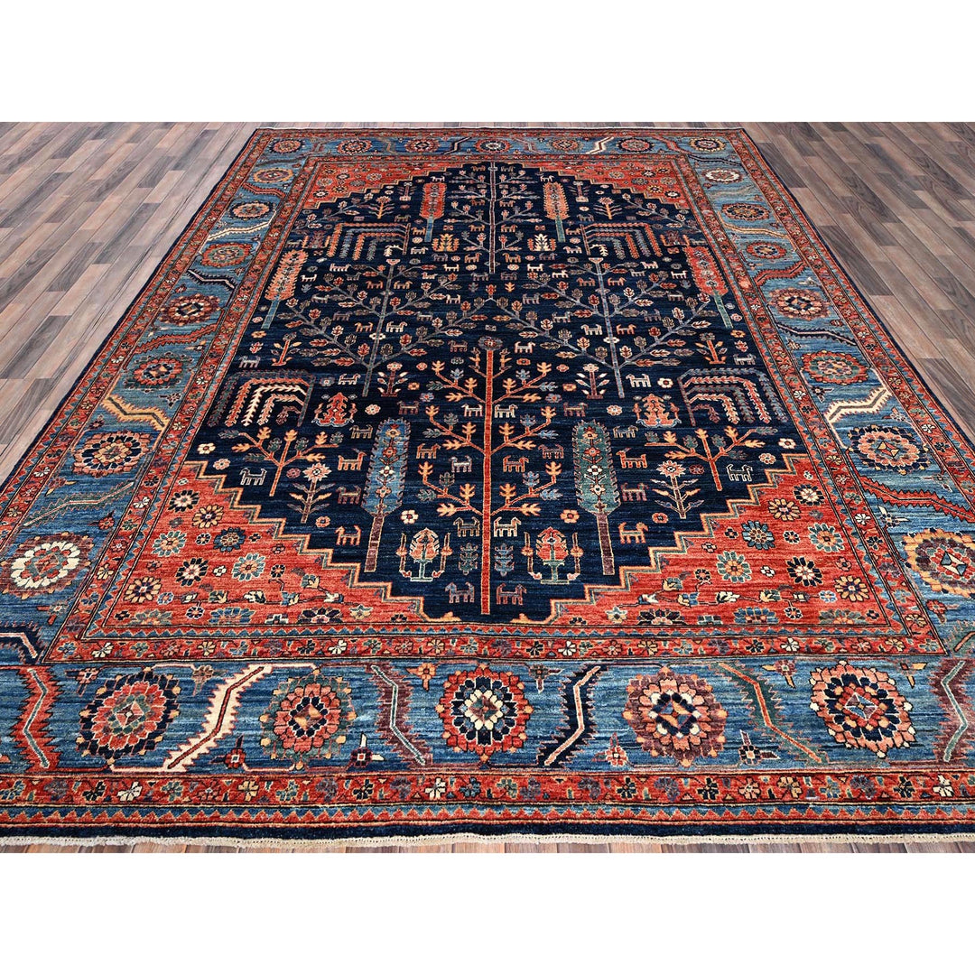 9'2" x 12'1" New Hand Knotted Blue Wool Rectangle Oriental Rug - MOA1021048