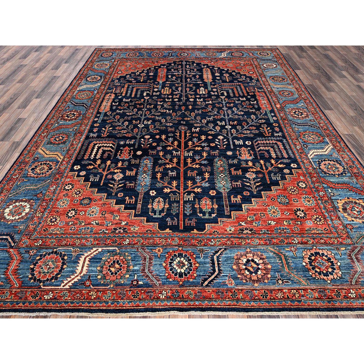 9'2" x 12'1" New Hand Knotted Blue Wool Rectangle Oriental Rug - MOA1021048