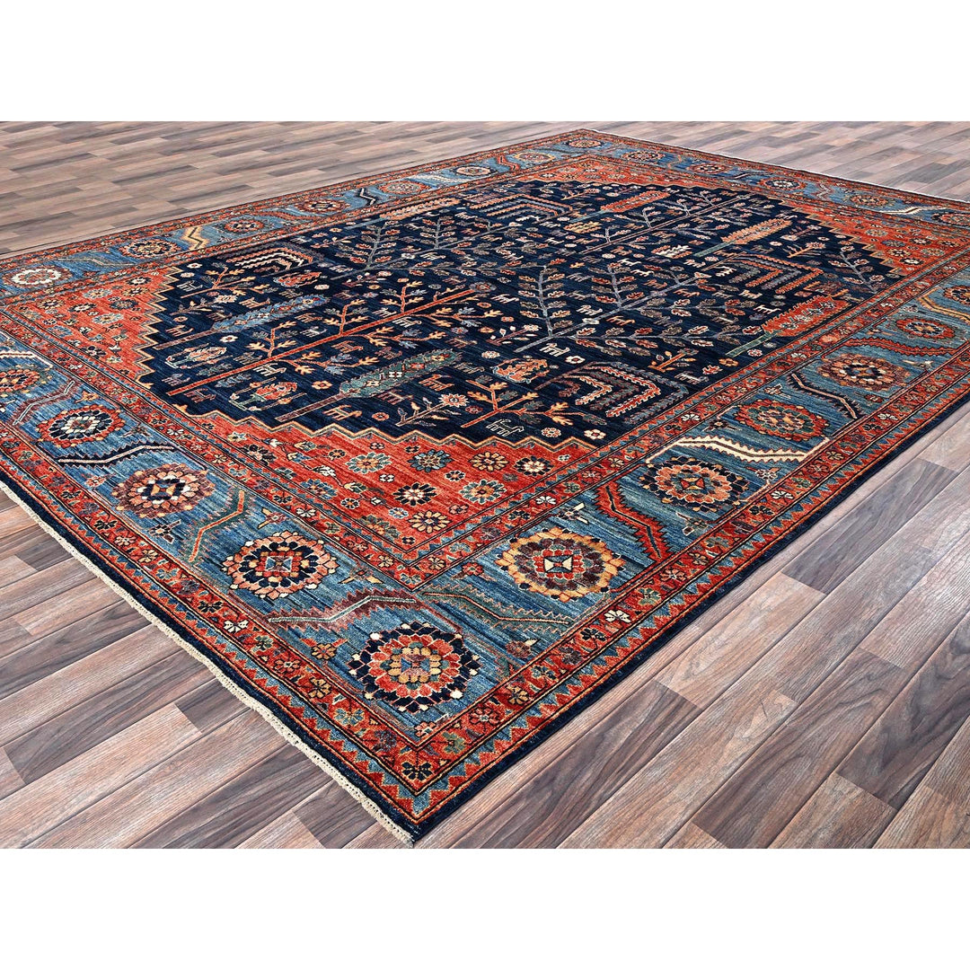 9'2" x 12'1" New Hand Knotted Blue Wool Rectangle Oriental Rug - MOA1021048