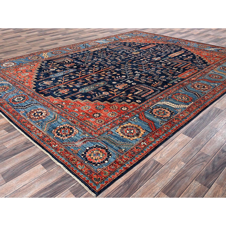 9'2" x 12'1" New Hand Knotted Blue Wool Rectangle Oriental Rug - MOA1021048