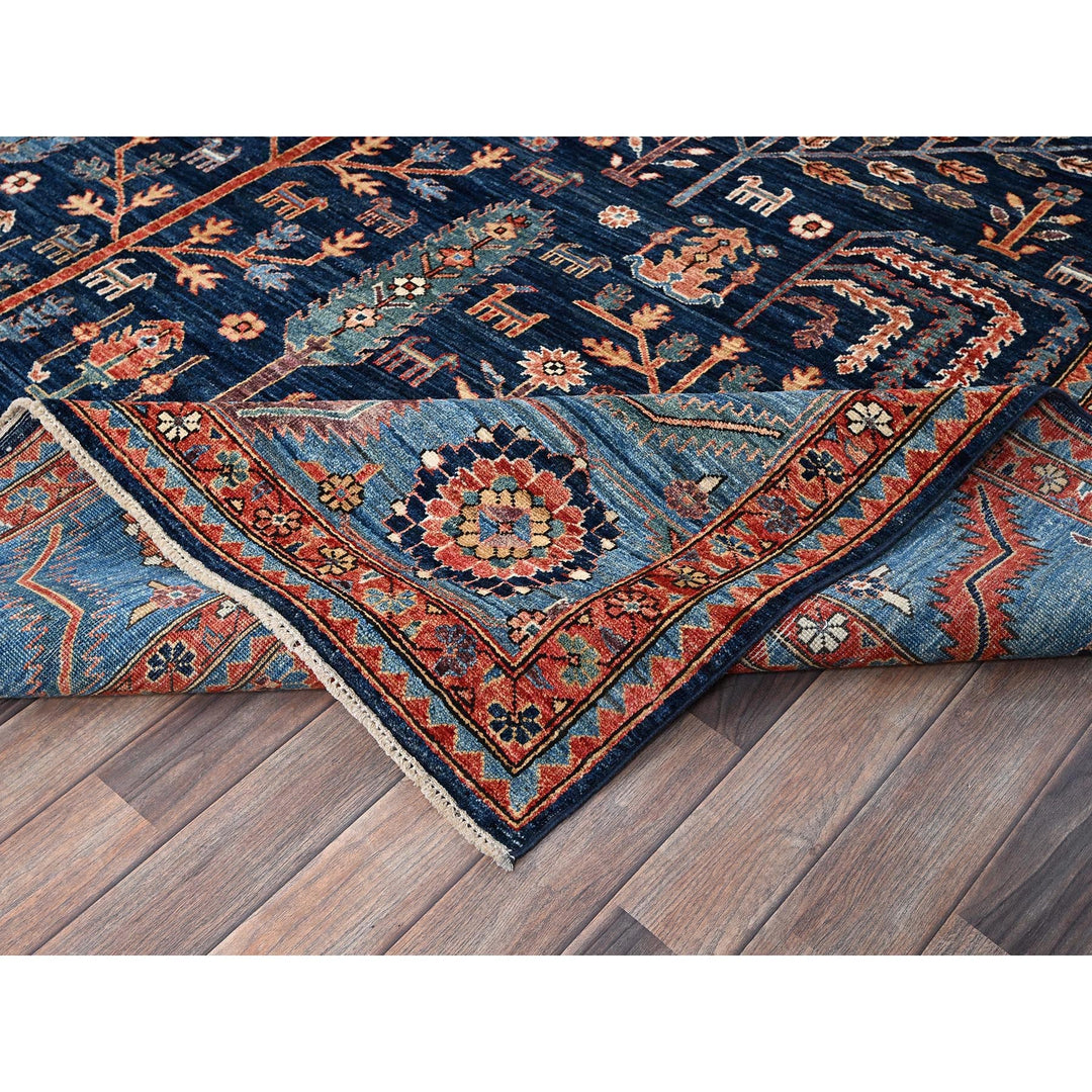9'2" x 12'1" New Hand Knotted Blue Wool Rectangle Oriental Rug - MOA1021048
