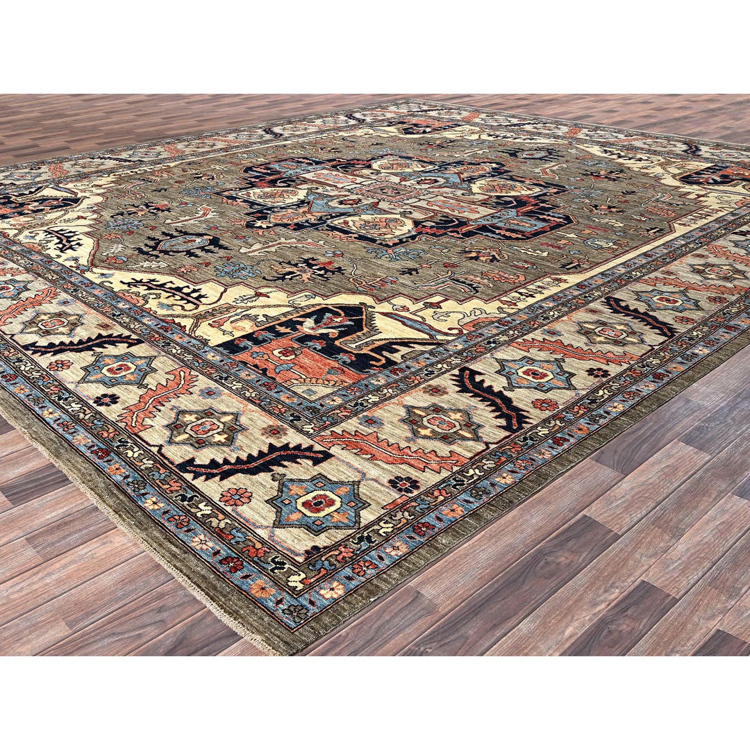 12'4" x 14'4" New Hand Knotted Brown Wool Rectangle Oriental Rug - MOA1021049