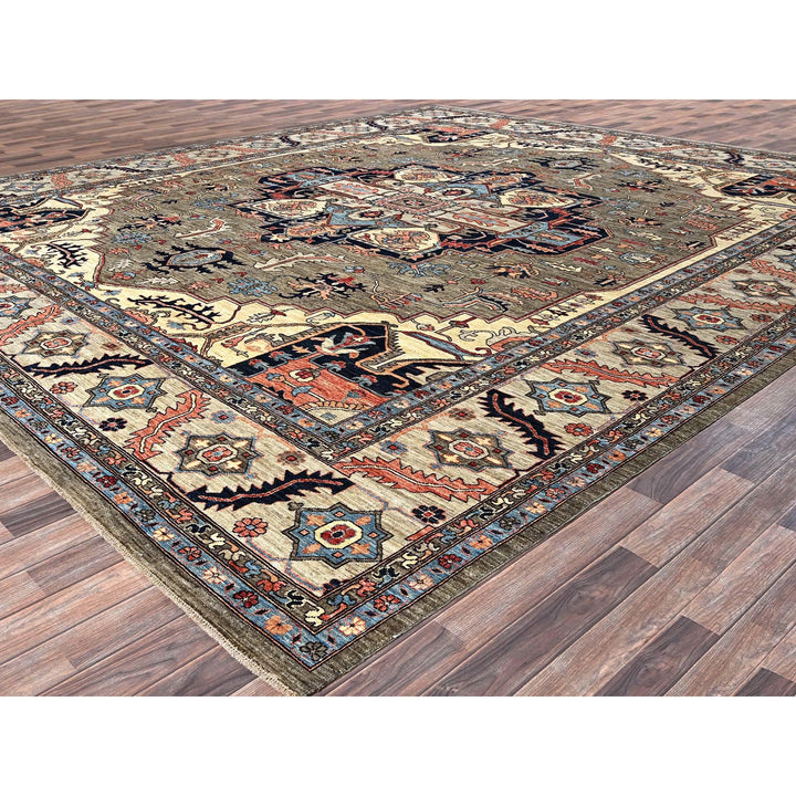 12'4" x 14'4" New Hand Knotted Brown Wool Rectangle Oriental Rug - MOA1021049