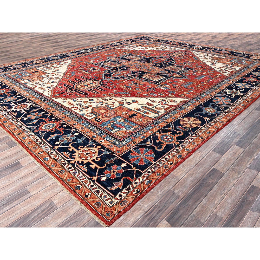 11'7" x 14'11" New Hand Knotted Red Wool Rectangle Oriental Rug - MOA1021051