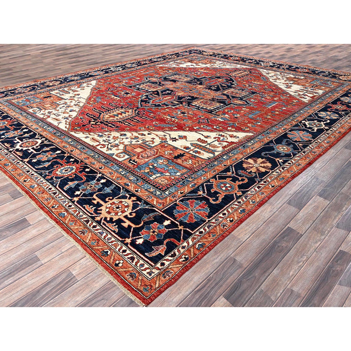 11'7" x 14'11" New Hand Knotted Red Wool Rectangle Oriental Rug - MOA1021051