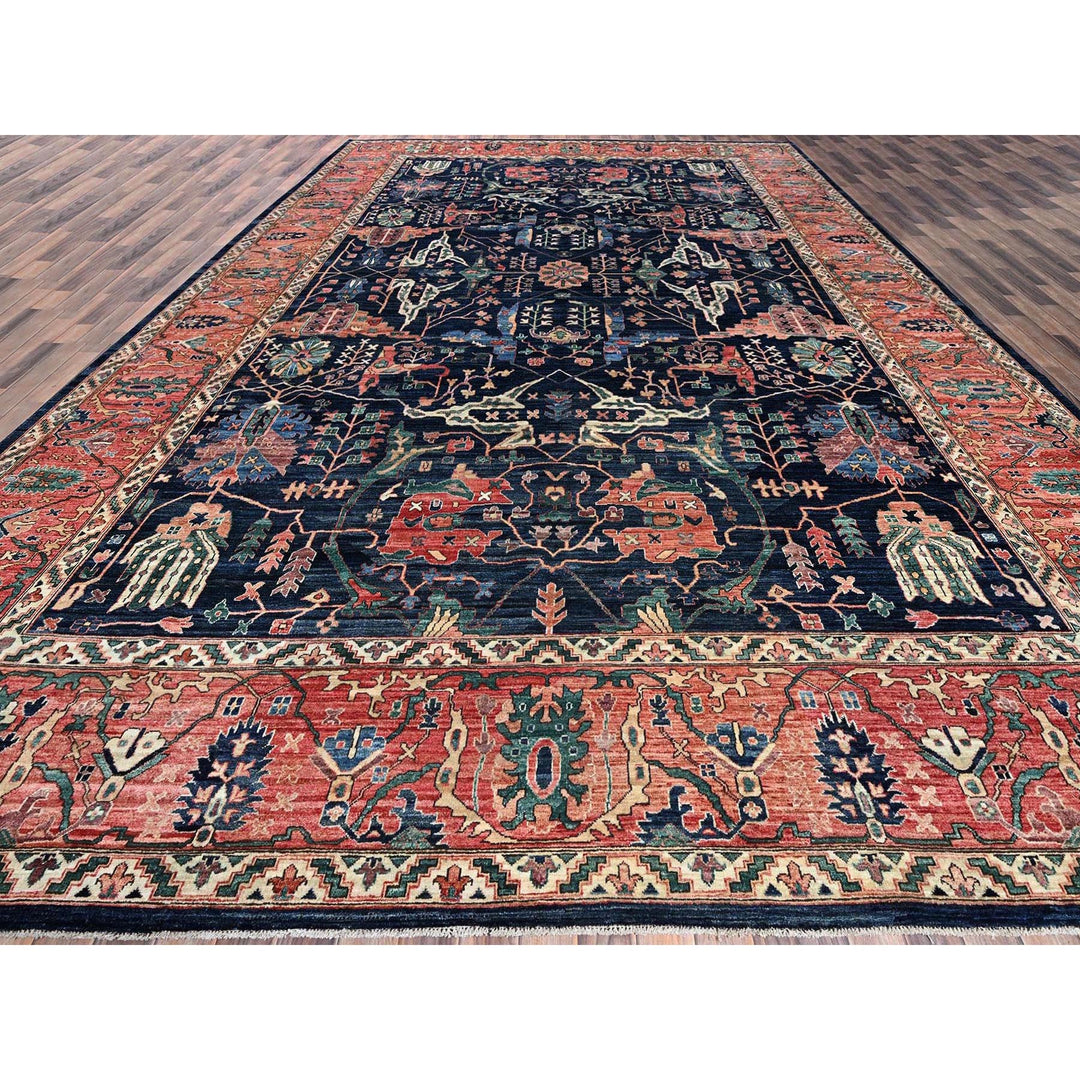 11'9" x 17'7" New Hand Knotted Blue Wool Rectangle Oriental Rug - MOA1021052
