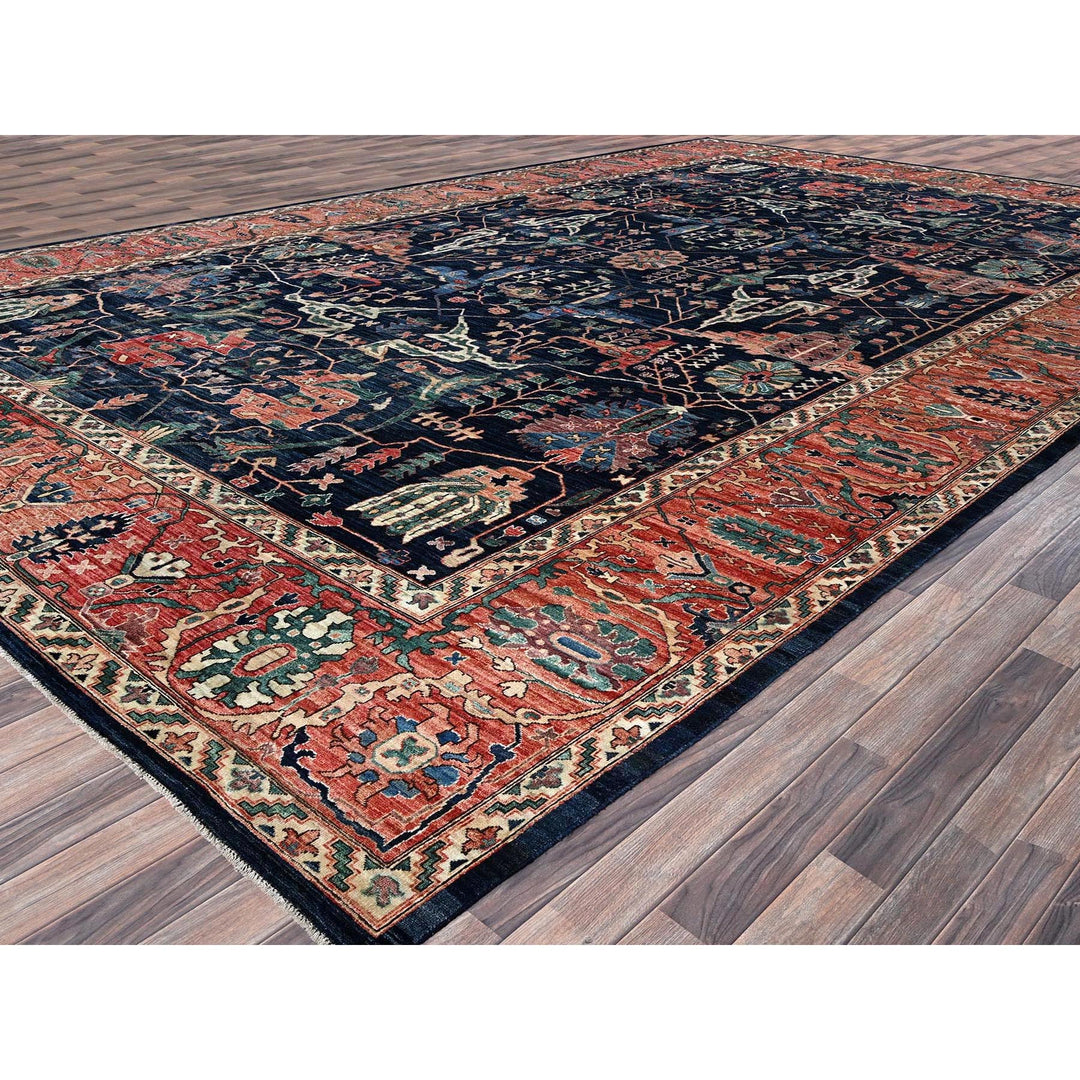 11'9" x 17'7" New Hand Knotted Blue Wool Rectangle Oriental Rug - MOA1021052