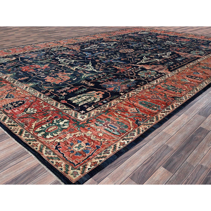 11'9" x 17'7" New Hand Knotted Blue Wool Rectangle Oriental Rug - MOA1021052