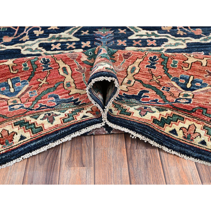 11'9" x 17'7" New Hand Knotted Blue Wool Rectangle Oriental Rug - MOA1021052
